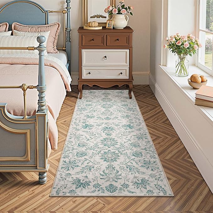 jinchan Torino Runner Rugs 2x6 Vintage-Inspired Floral Design Machine Washable Non-Slip Ultra-Thin Low Pile Rubber Backing Runner Rug for Kitchen Hallway Laundry Room Entryway