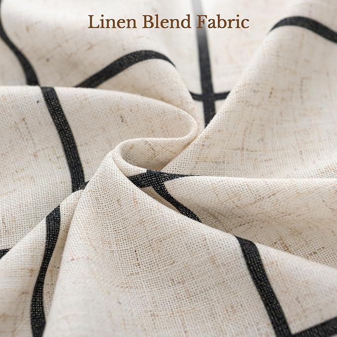 Plaid Pinch Pleated Curtains - Modern Luxury Linen Buffalo Blackout Drapes, Thermal Insulated Double Layer Window Panels for Living Room Bedroom, 102 Inches Long Black 2 Panels Set