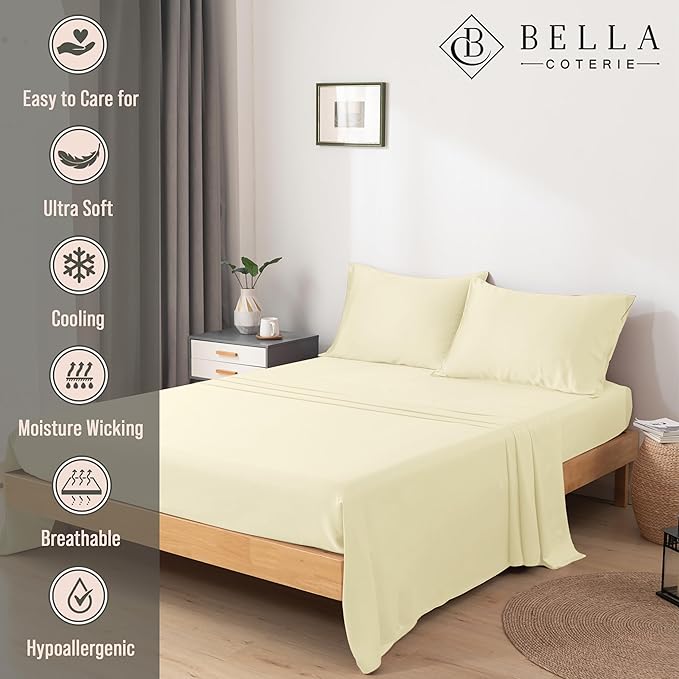 Bella Coterie Luxury Bamboo Viscose Full Size Sheet Set | 100% Organically Grown | Ultra Soft | Cooling for Hot Sleepers | 18" Deep Pocket [Lemonade]