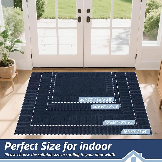 BEQHAUSE Door-Mat Non-Slip Front Doormat Low-Profile Entrance Mats for Front Door Entry Resist Dirt Washable Doormat Absorbent Entryway Door Mat,Navy Blue, 36"x60"