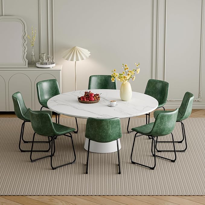 Dining Chairs Set of 6, 18 Inch Modern Armless Dining Chair with Back, Faux Leather Kitchen Dining Room Chair with Metal Legs for Home, Bistro Coffee Shops (Green)