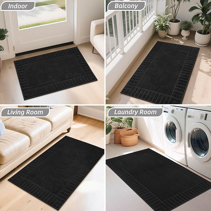 BEQHAUSE Door-Mat-Non-Slip Front Door Mat Washable Low-Profile Entrance Rugs for Front Door Entry Dirt Trapper Door Mats Absorbent Welcome Mats,20"x32",Black