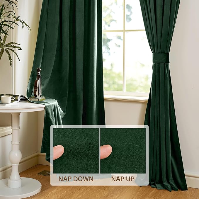 StangH Christmas Green Curtains 72 inches Length Dark Green Velvet Bedroom Window Curtains Super Soft Vintage Home Decoration for Holiday Fete/French Door/Farmhouse, W52 x L72, 2 Panels
