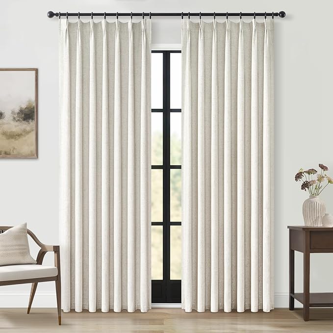 Topfinel 92 Inch Long Black Out Custom Drapery Panels, Double Pinch Pleated Window Coverings, Kids Summber Boho Farmhouse Heat Blocking Sound Block Back Tab Curtains for Patio Sunroom Bay Window