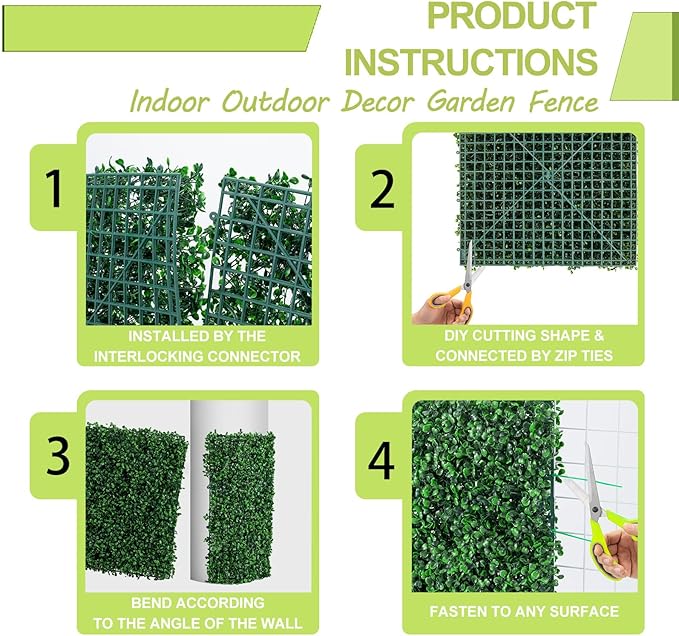 AOKIE 10"X10" Artificial Grass Wall, 24Pcs Boxwood Hedge Wall Panels UV-Anti Grass Backdrop Wall Decor, Greenery Privacy Hedge Screen for Indoor Outdoor Patio Balcony, Party Garden Fence (16.8 sq ft)