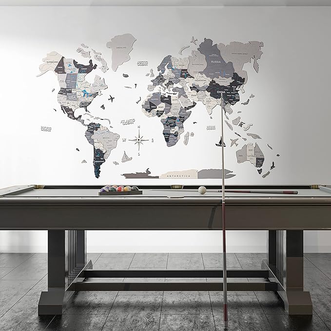 Handmade 3D Wood World Map Wall Art Large Wall Decor Track Your World Travels - Special for Home, Kitchen and Office (X-Large, Nordik)