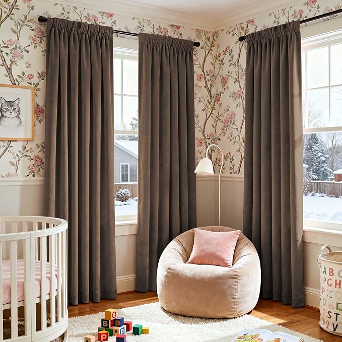 Lazzzy Velvet Blackout Curtains Thermal Insulated Room Window Drapes Super Soft Luxury Curtains for Living Room Bedroom Rod Pocket 2 Panels, Truffle, 52" W x 90" L