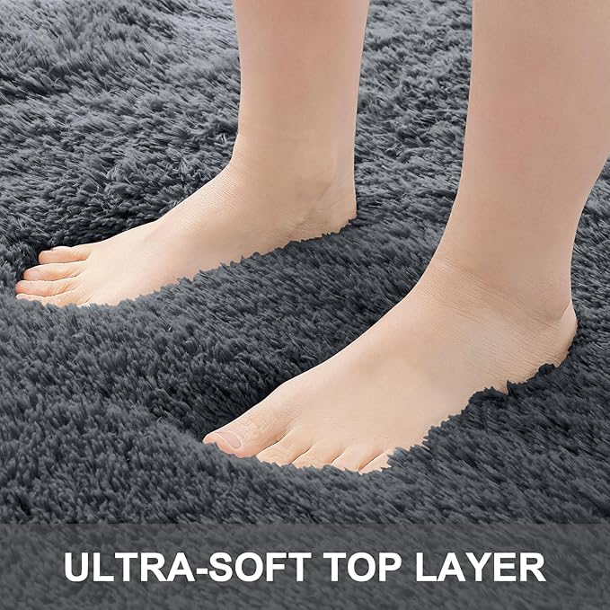 OLANLY 2x3 Machine Washable Small Bedside Rug, Soft Fluffy Shaggy Entryway Throw Rugs for Bedroom, Living Room, Indoor Floor Carpet for Kids Girls and Boys, Nursery Rooms, Home Decor Aesthetic, Grey