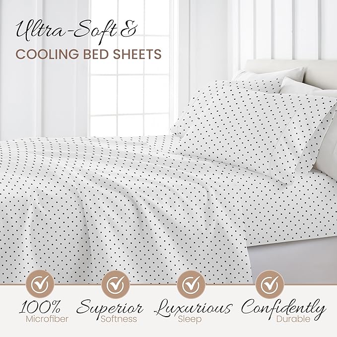 Linen Market Double-Brushed Patterned Microfiber Twin Sheet Set 3 Piece – Oeko-TEX Certified Ultra Soft & Wrinkle-Free - 16" Deep Pocket Sheets - Easy Care Twin Size - Dots Navy