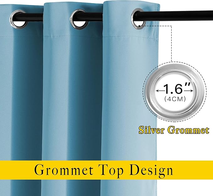 NICETOWN Room Darkening Curtains for Room Divider, Grommet Thermal Curtains Light & Sound Reducing Window Treatments for Sliding Glass Door, W66 x L118, Teal Blue, 2 Panels