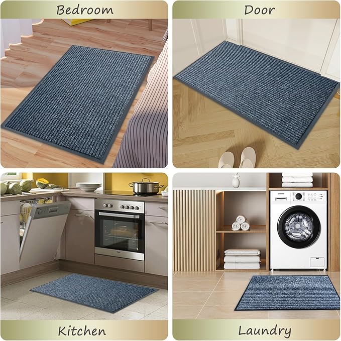 Front Door Mat,2'x4'Indoor Outdoor Door Mat,Heavy Duty Durable Welcome,Commercial Floor Mats Inside Outside Entrance, Waterproof All-Season, All-Weather Non Slip Backing Doormat for Entryway,Dark Gray