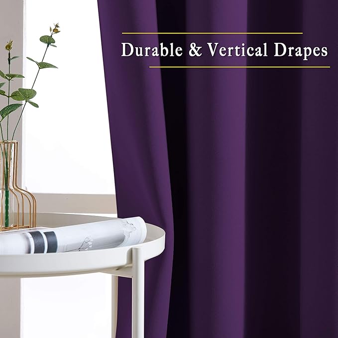 NICETOWN Royal Purple Room Darkening Draperies and Curtains - Home Fashion Energy Saving Grommet Top Room Darkening Drape Panels for Bedroom (Set of 2, 46 by 72 Inch, Royal Purple)