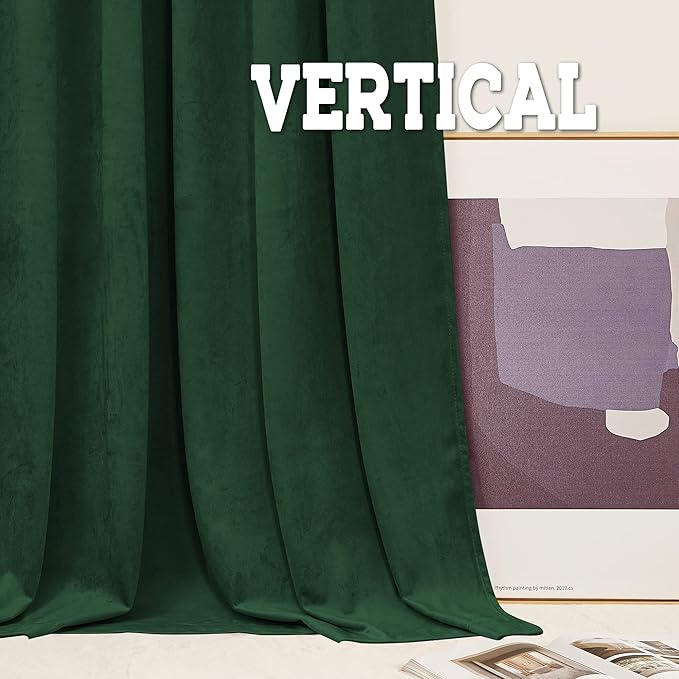 RYB HOME Hunter Green Velvet Curtains 72 inches Length - Blackout Thermal Insulated Drapes Window Treatment Luxury Solid Decor for Home Office Study Room, W52 x L72 inches, 2 Panels