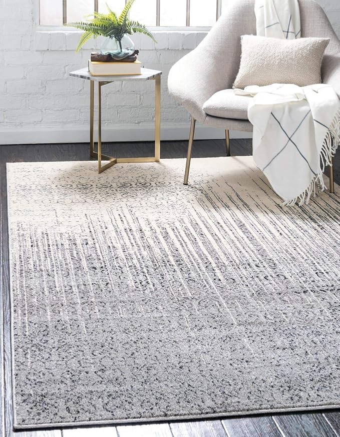 Unique Loom Del Mar Collection Area Rug - Jennifer (10' x 13' 1" Rectangle, Gray/ Black)