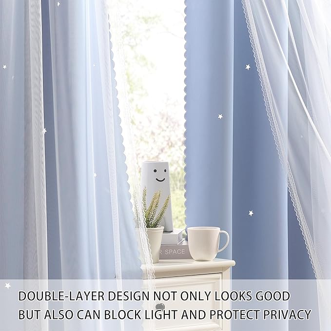 XiDi Blue Curtains for Bedroom, Girls Room Blackout Curtains, Kids Room Darkening Curtains, Light Blue Decor, 1 Panel Light Blue/34/72/1