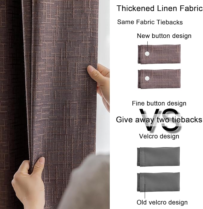 Jacquard Linen Curtains 108 inch Length 2 Panels Thick Faux Linen Blended Window Drapes Burlap Textured Curtains with Grommet for Living Room Bedroom Farmhouse (52x108 Fashion Purple) Natural