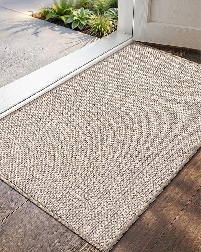 Color&Geometry Ultra-Thin Indoor Door Mat, 22.6"x31.5" Low-Profile Non-Slip Entryway Rug with Modern Geometric Texture, Washable Doormat for Entrance, Front Doors, Khaki (Rolled-up NO Creases)