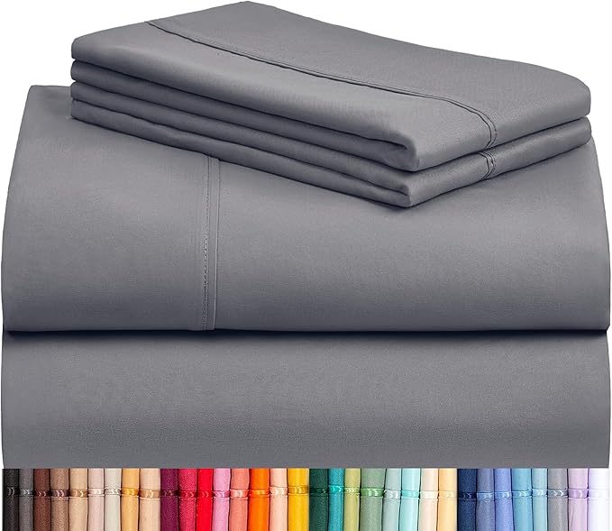 LuxClub 4 PC California King Sheet Set, Deep Pockets Wrinkle Free Cooling Bed Sheets Hotel Bedding for Women, Men, Includes 1 Fitted Sheet, 1 Flat Sheet and 2 Pillowcases-Light Grey