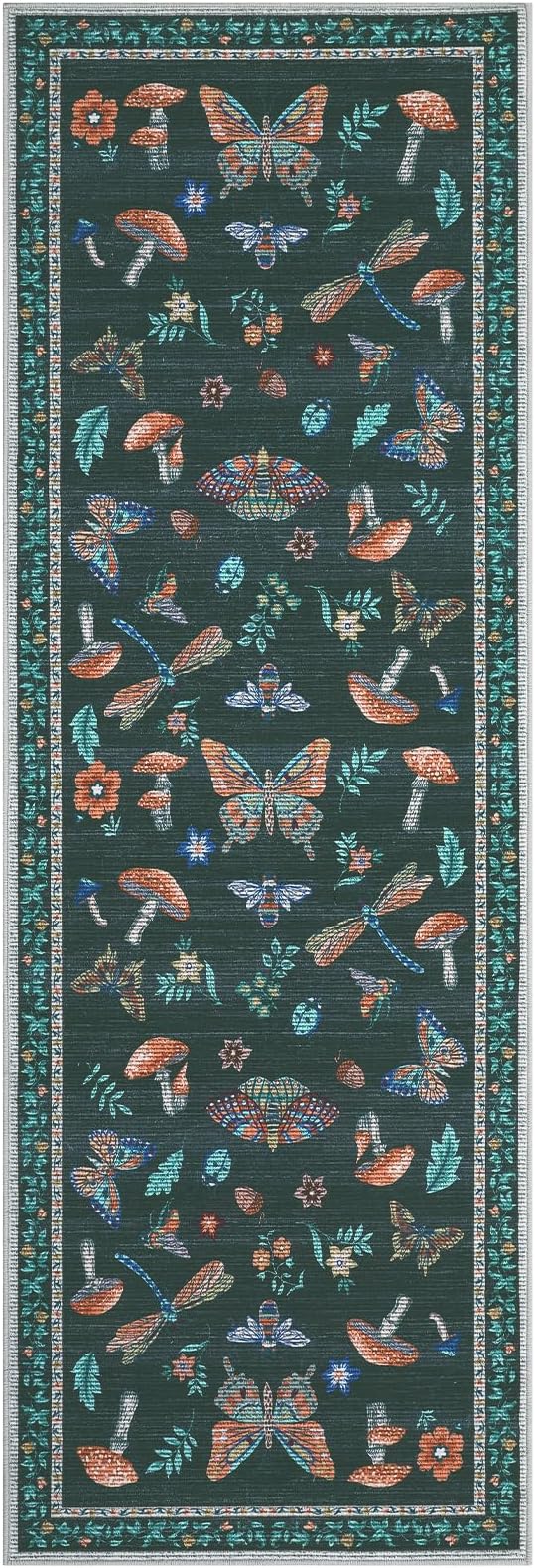 Mushroom Insect Rug 2x6 Runners for Hallways, Boho Kitchen Runner Rugs Non Slip Bath, Modern Washable Rug for Bedroom, Soft Long Rugs for Entryway Bathroom Laundry Dorm, Black