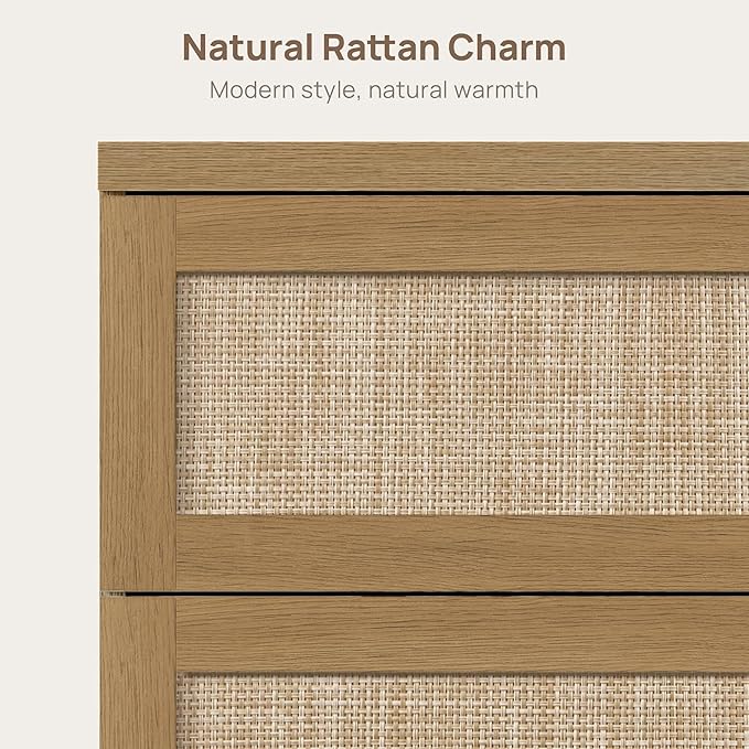 SICOTAS Dresser for Bedroom - 31" Tall Rattan Dresser with 3 Drawers Boho Dressers & Chests of Drawers Dressers for Bedroom Deep Bedside Table Clothes Closet Storage for Closet Hallway Entryway
