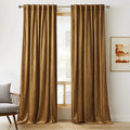 RYB HOME Brown Velvet Curtains 102 inches, Back Tab Soft Fabric Light Blocking Thermal Insulated Luxurious Home Decor Curtains for Living Room Bedroom, W 52" x L 102", 2 Panels Set