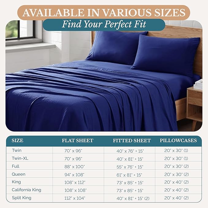 Casa Platino Full Size Bedding Set, Pre-Washed Ultra Soft & Breathable Bed Sheets Set, Brushed Microfiber, Fade Resistant, Full Sheets with Deep Pockets - Navy Blue