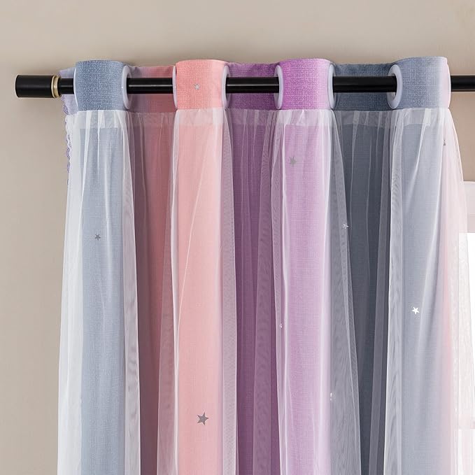 XiDi Curtains for Bedroom Decor, Rainbow GreyPinkPu-52-96