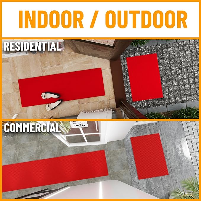 Ottomanson 6'6" x 24' Hallway Runner with Scraper Pile Extra Durable Non-Slip Rug Mat for Indoor & Outdoor Use - Ideal for Kitchen, Entryway, Patio & Garage - High-Traffic Carpet, Red