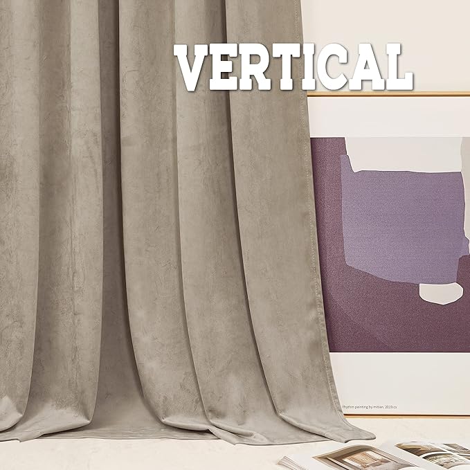 RYB Home Camel Beige Velvet Curtains 96 inches - Rod Pocket Farmhouse Window Panels Privacy Theraml Insulted Drapes for Bedroom Bathroom Hotel Hall, W62 x L96, 2 Panels Set