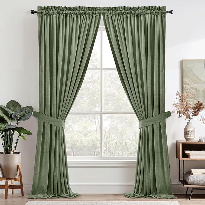 StangH Sage Green Velvet Curtains 94 inches Long Modern Room Darkening Privacy Drapes for Girls Bedroom, Heavy Soft Curtains for Office/Patio, W52 x L94, 2 Panels