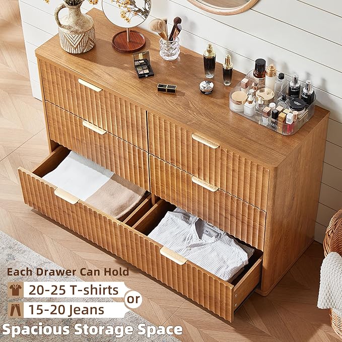 LEYAOYAO Fluted 5 Drawers Dresser Set of 2, 41" Tall Modern Chest of Drawers with Metal Handle, Curved Profile Dresser TV Stand, Wooden Drawer Organizer for Bedroom, Living Room, Hallway, Lightgrey