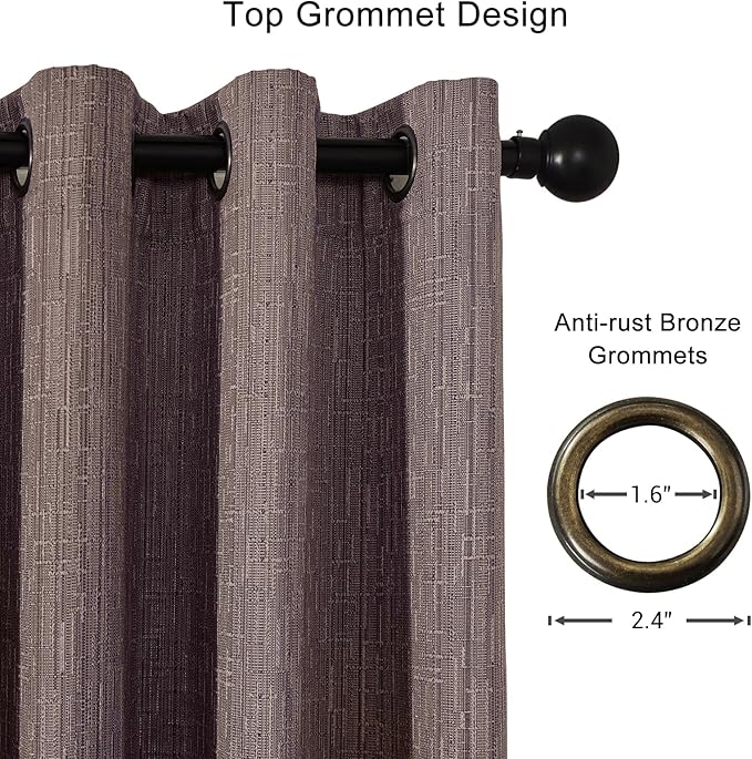 Jacquard Linen Curtains 96 inch Length 2 Panels Thick Faux Linen Blended Window Drapes Burlap Textured Curtains with Grommet for Living Room Bedroom Farmhouse (52x96 Fashion Purple) Natural