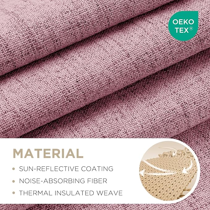 Joydeco Blackout Curtains for Bedroom - 63 Inch Long 100% Light Blocking 2 Panels Set Pink Drapes, Thermal Insulated Room Darkening Curtains, Linen Textured for Living Room, Rod Pocket & Back Tabs