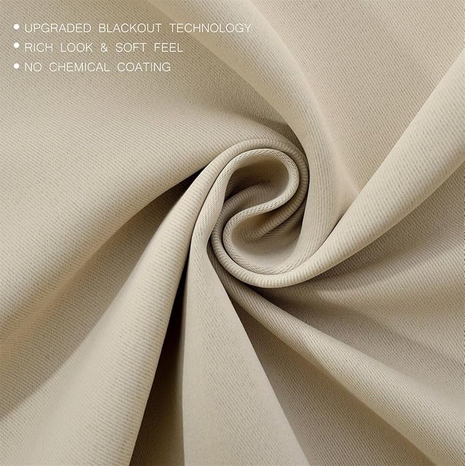 MIUCO Room Darkening Grommet Blackout Window Curtains Panels for Bedroom Set of 2 52x84 Inch Begie, Bonus 2 Tie Backs Included