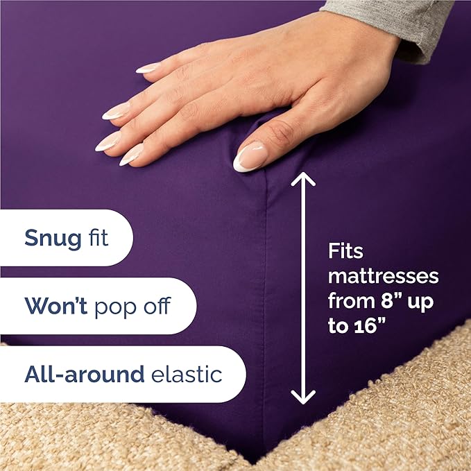 King 6 Piece Sheet Set - Cooling, Comfy & Breathable - Hotel Luxury Bedding, Includes Fitted Sheet for Women, Men, Kids and Teens - 1 Flat, 1 Fitted Sheet, 4 Pillowcases with Deep Pockets - Purple