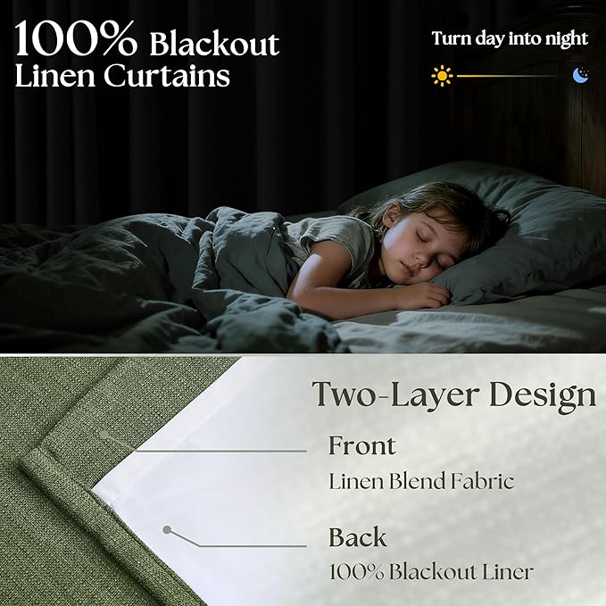 100 Inch Blackout Pinch Pleat Curtains 2 Panels Set for Living Room Bedroom Farmhouse Farmhouse Pinch Pleated Back Tab Thermal Insulated 100% Black Out Window Curtain Olive Green 100 Inch Length