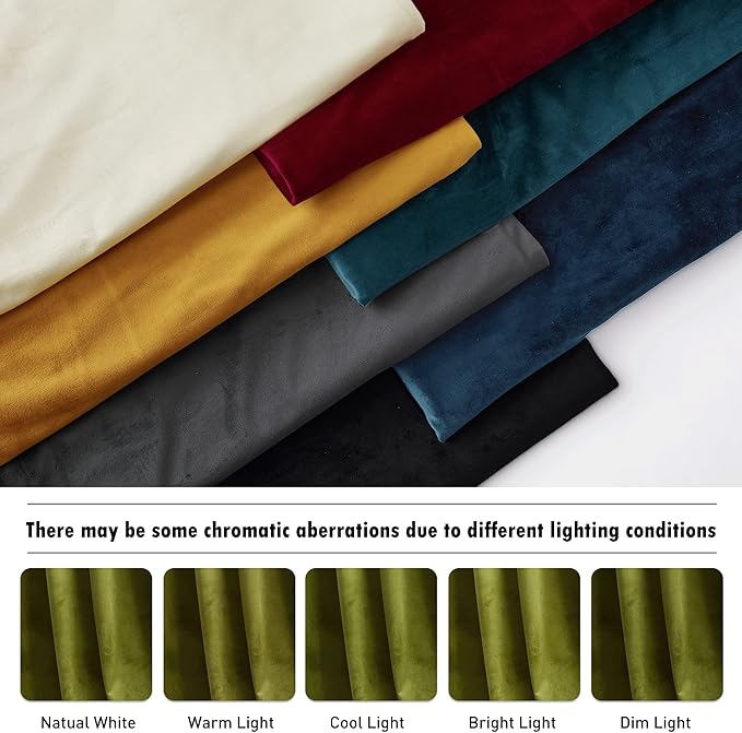 RYB Home Dark Green Curtains 90 inches Long, Plush Velvet Curtains, Thermal Insulated Room Darkening Window Drapes for Living Room, W52 x L90, 2 Panels