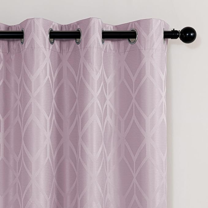 Amazon Basics Jacquard 2-Piece 100% Blackout Curtains, Living Room and Bedroom Drapes, Thermal Insulated Window Treatment, 42"x72", Pink