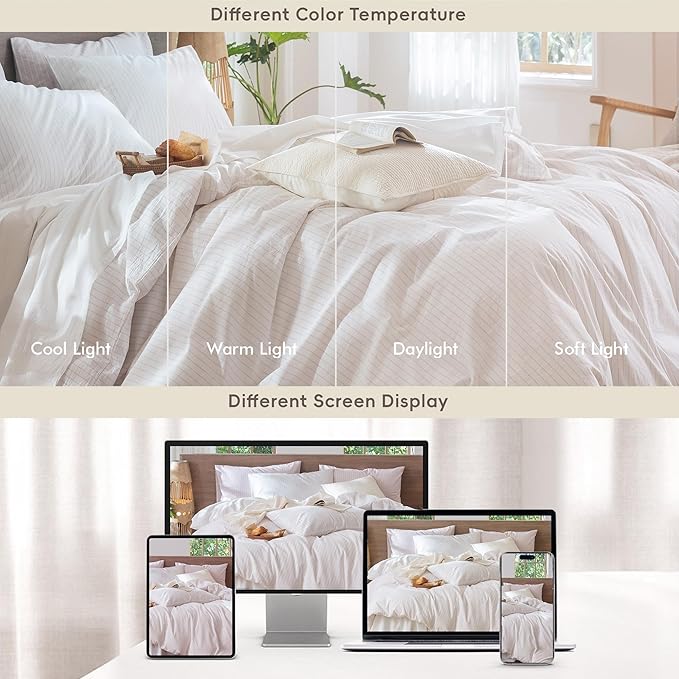 MooMee Striped Duvet Cover Set 100% Washed Cotton Linen Like Textured Breathable Durable Soft Comfy (White Heathered Greyish Pink Wide Stripes, Oversized Full 82"x86")
