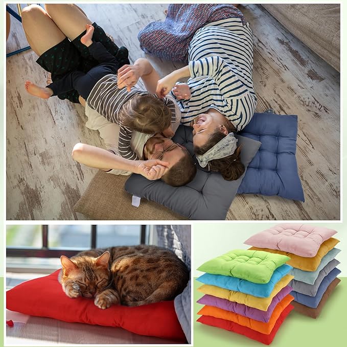 Geetery 12 Pcs Floor Pillows for Classroom Bulk Square Seating Cushions for Floor Chair School Kindergarten Reading Corner, 15.7'' Large Thick Meditation Cushions Yoga Nursery Daycare (Bright Color)