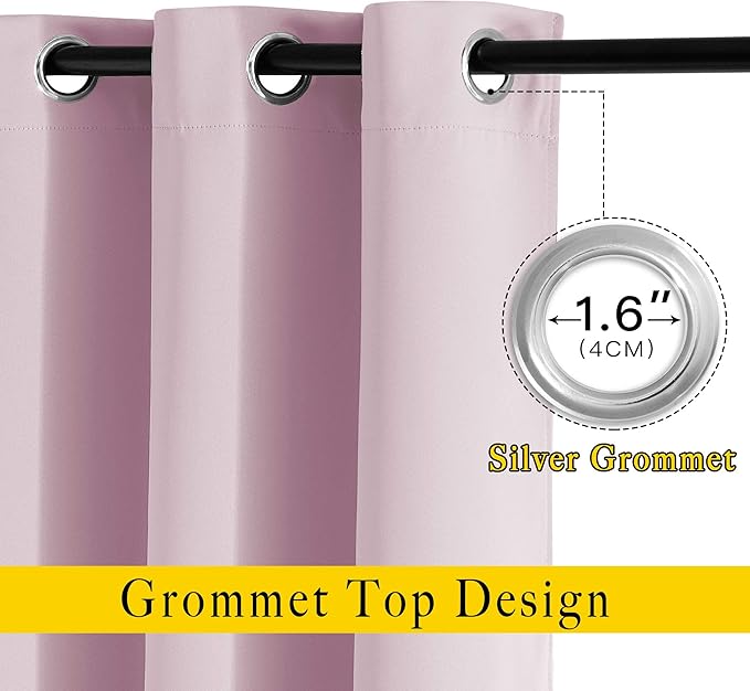 NICETOWN Room Darkening Draperies Curtain Panels - Window Treatment Thermal Insulated Solid Grommet Room Darkening Curtains/Panels/Drapes for Bedroom (Baby Pink, Set of 2, 80 by 95 Inch)