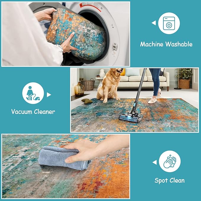 Lahome Modern Abstract Area Rug - 3x5 Soft Rug for Bedroom Non Slip Living Room Mat, Machine Washable Contemporary Throw Carpet for Office Front Door Entrance Way Kitchen Playroom, Rosy Clouds