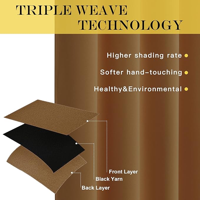 NICETOWN Blackout Curtains 54 Inches Long, Thermal Insulated Room Darkening Curtains for Bedroom, Window Treatment Drapes for Living Room Nursery (W66 x L54 Inch, Gold Brown, 1 Panel)