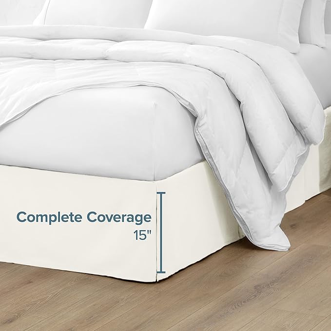Bare Home California King Bed Skirt - 15-Inch Tailored Drop Easy Fit - Bed Skirt for Cal King Beds - Center & Corner Pleats (Cal King, Cream)