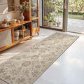 jinchan Torino Runner Rugs 2x6, Vintage-Inspired Floral Neutral Design Machine Washable Non-Slip Ultra-Thin Low-Pile Rubber Backing Runner Rug for Kitchen Hallway Laundry Room Entryway Taupe