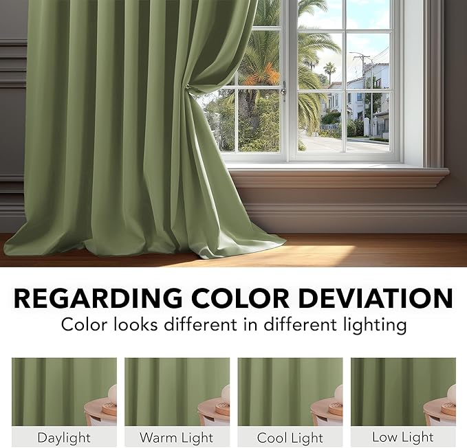Deconovo Blackout Curtains, Thermal Insulated, W52 x L54 2 Panels, Back Tab, Machine Washable, Room-Darkening Drapes for Bedroom/Living Room Sage Green