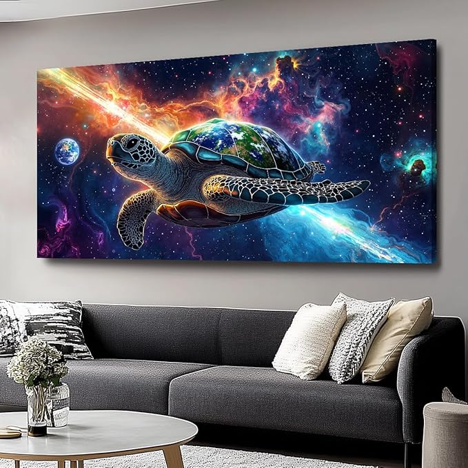 Huaaliunn Canvas Wall Art - Modern Turtle cosmic landscape Paintings for Living Room, Bedroom Wall Decor, Large Wall Art for Home or Office Decoration 75x150cm(30x60in)