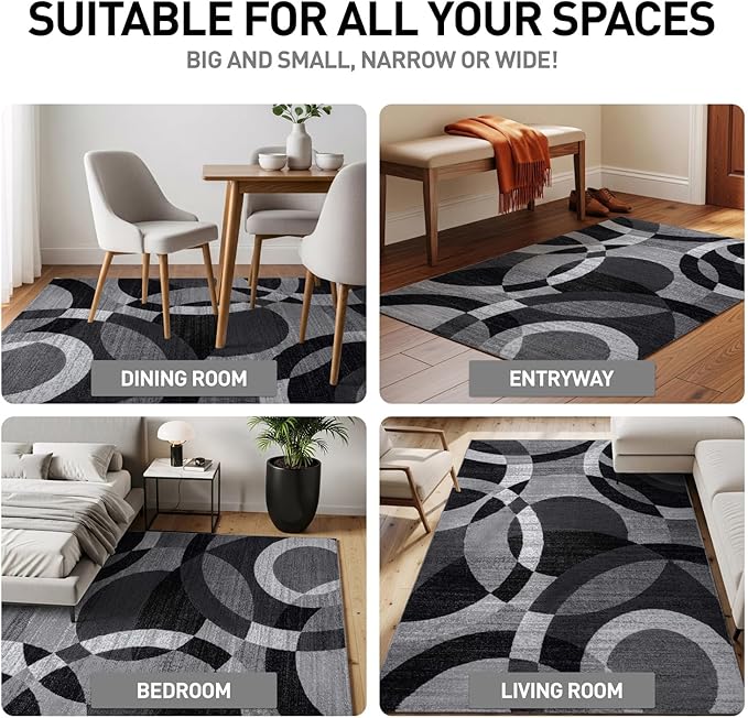 Rugshop Contemporary Abstract Circles Perfect for high Traffic Areas of Your Living Room,Bedroom,Home Office,Kitchen Area Rug 2'7" x 4' Gray