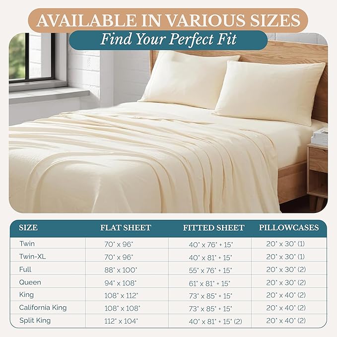 Casa Platino Twin XL Size Bed Set, 3 Piece Set (Flat, Fitted and 1 Pillowcase) – Pre-Washed Soft Brushed Microfiber – Fade Resistant Twin XL Sheet Set with Deep Pockets – Ivory