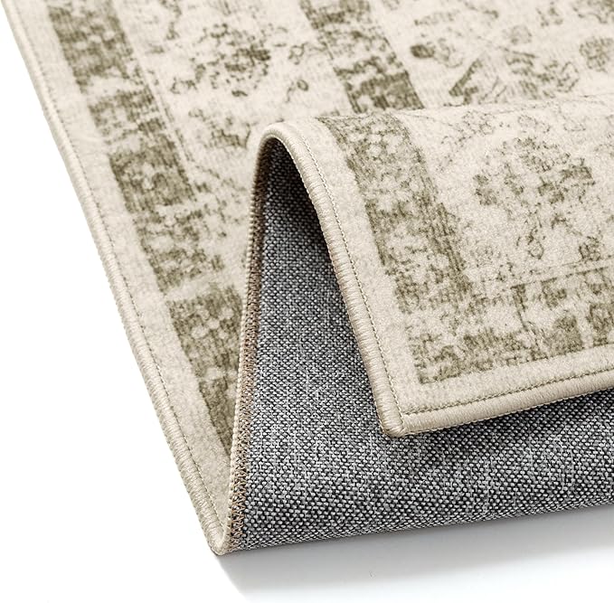 Taupe 2x8 Runner Rug Vintage Area Carpet Hallway Indoor Kitchen Washable Low Pile Traditional Distressed Retro Accent Throw Rug Non Slip for Laundry Bathroom Office